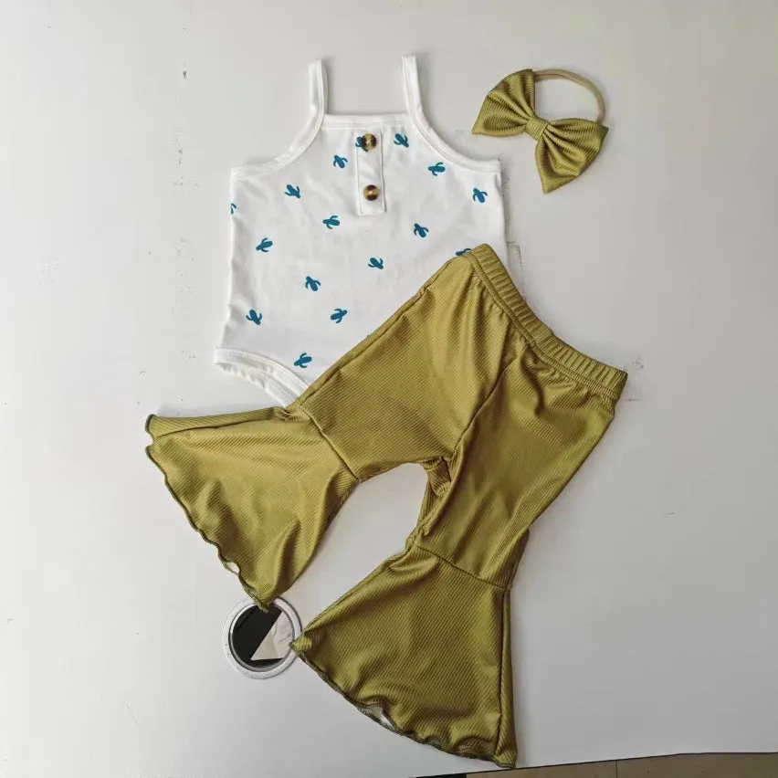 2 Pieces Set Baby Girls Plant Tank Tops And Solid Color Pants Wholesale 24030158