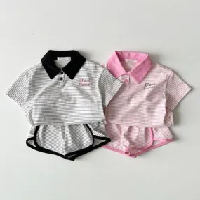 2 Pieces Set Baby Kid Girls Boys Striped Tops And Shorts Wholesale 24030129