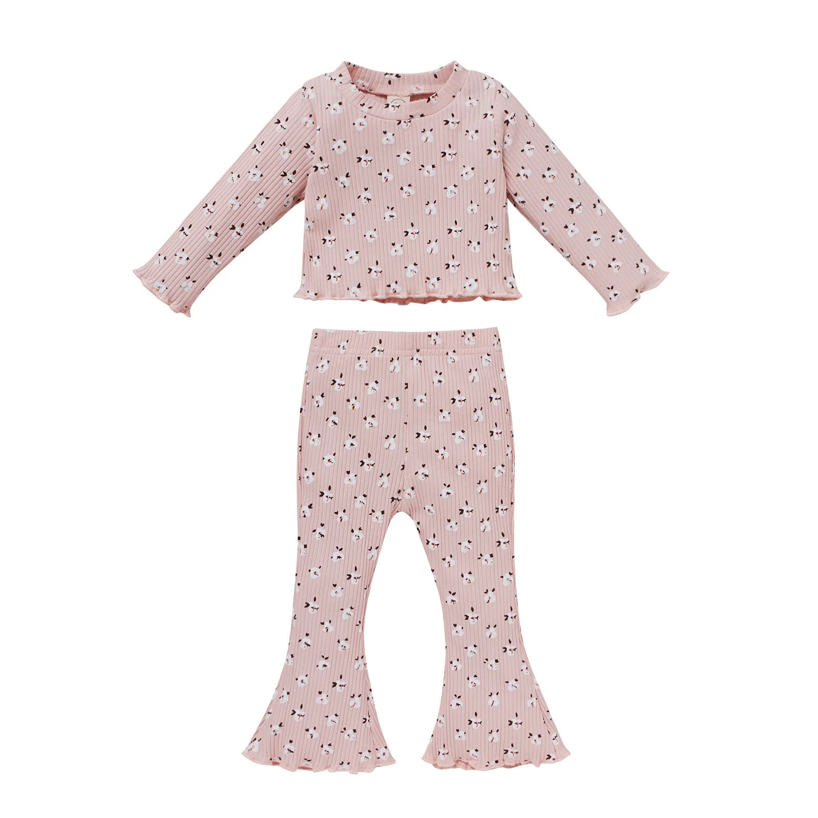 2 Pieces Set Baby Kid Girls Flower Print Tops And Pants Wholesale 24011104