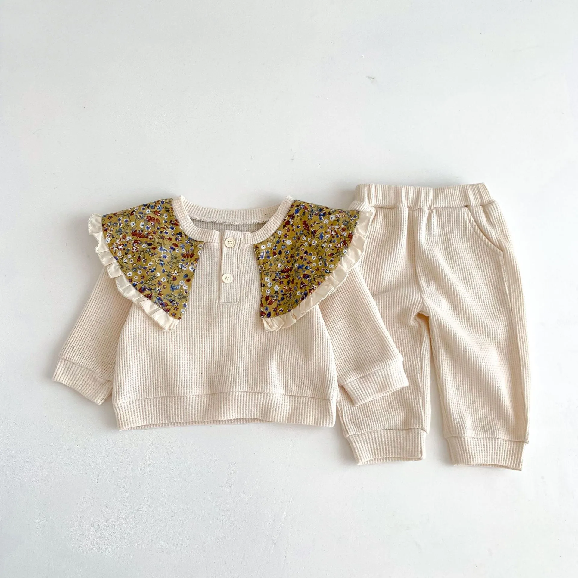 2 Pieces Set Baby Kid Girls Flower Tops And Solid Color Pants Wholesale 23101916