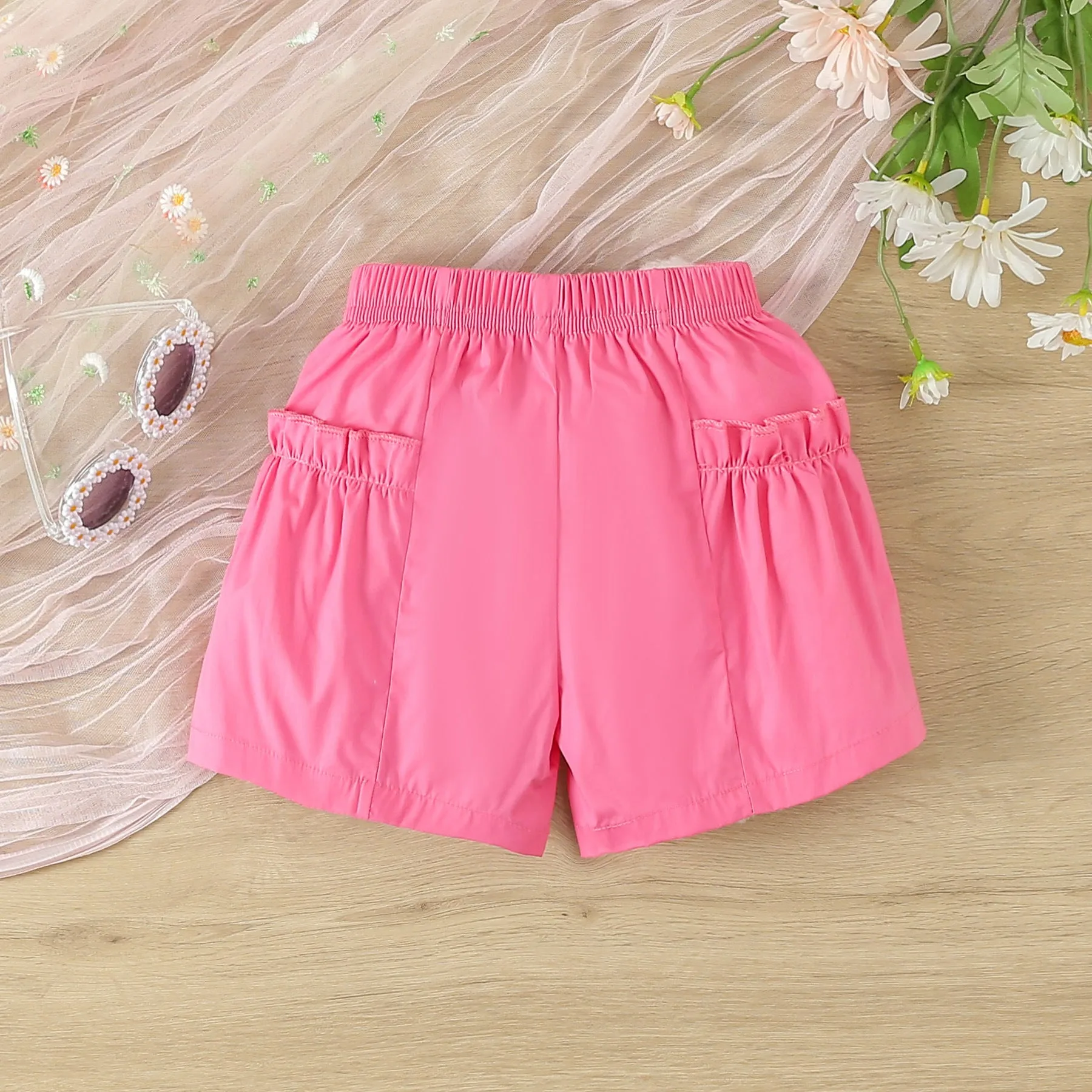 2 Pieces Set Baby Kid Girls Letters Tops And Solid Color Shorts Wholesale 24030185