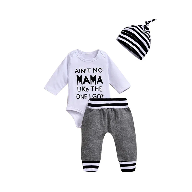 3 Pieces Set Baby Boys Letters Print Rompers Camo Pants And Hats