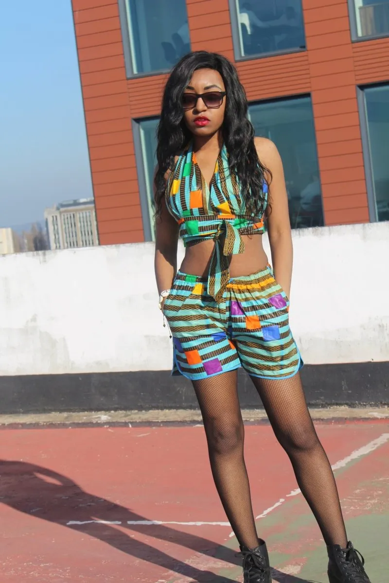 African Bikini in Blue Ankara Print - Festival Clothing