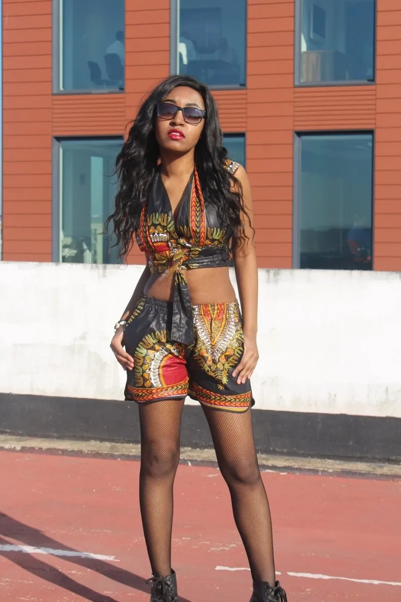 African Bikini Set in Black Dashiki - Festival Clothing