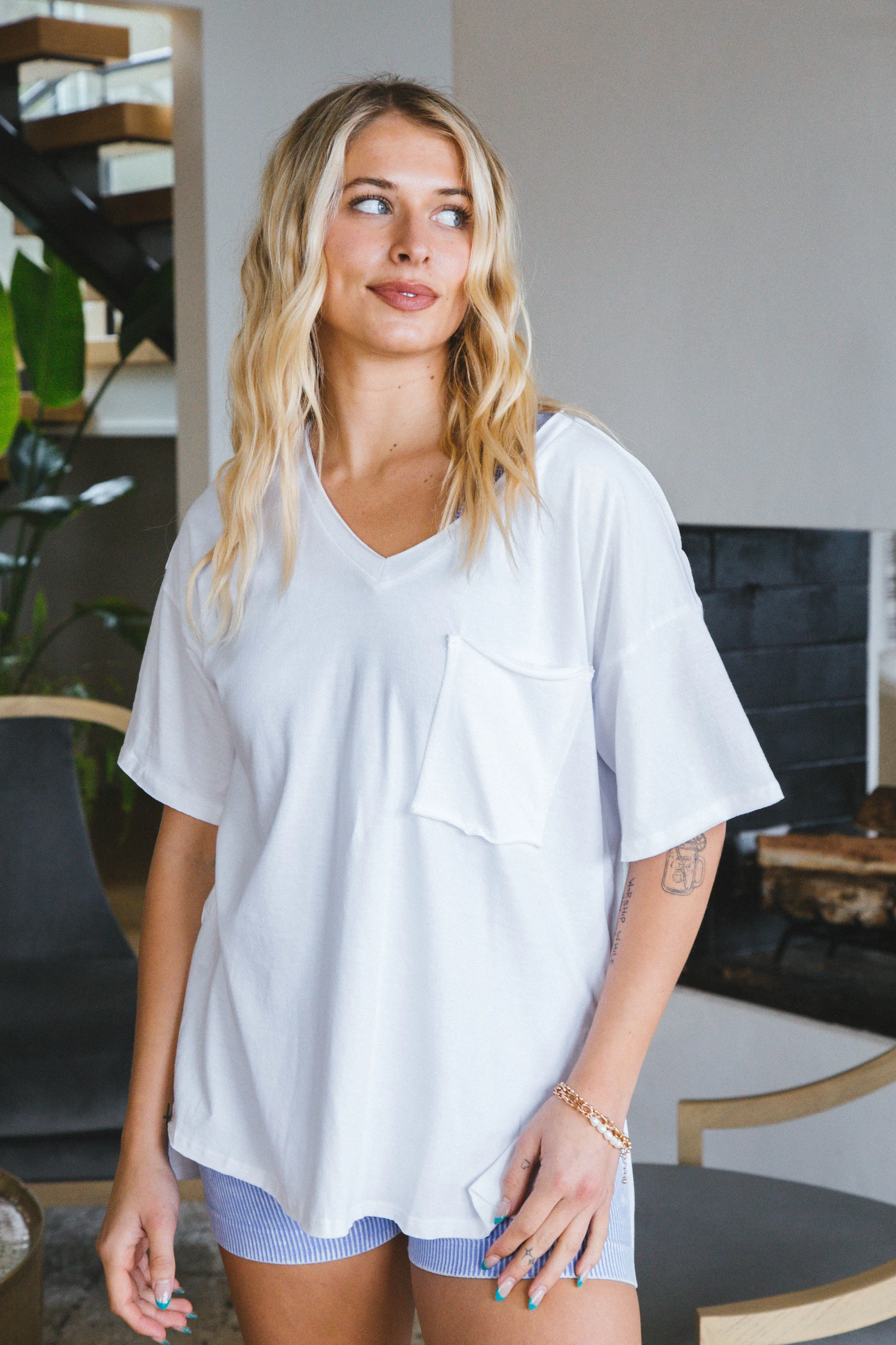 Amara Raw Edge Boyfriend Tee, White