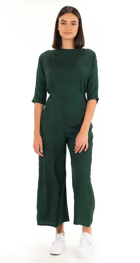 Annie jumpsuit in green & black juniper rose by Wilga Clothing