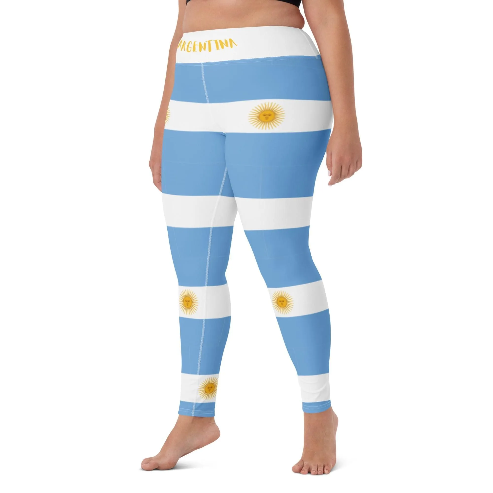 Argentina Flag Yoga Leggings / Blue And White Striped Leggings With Inside Pocket