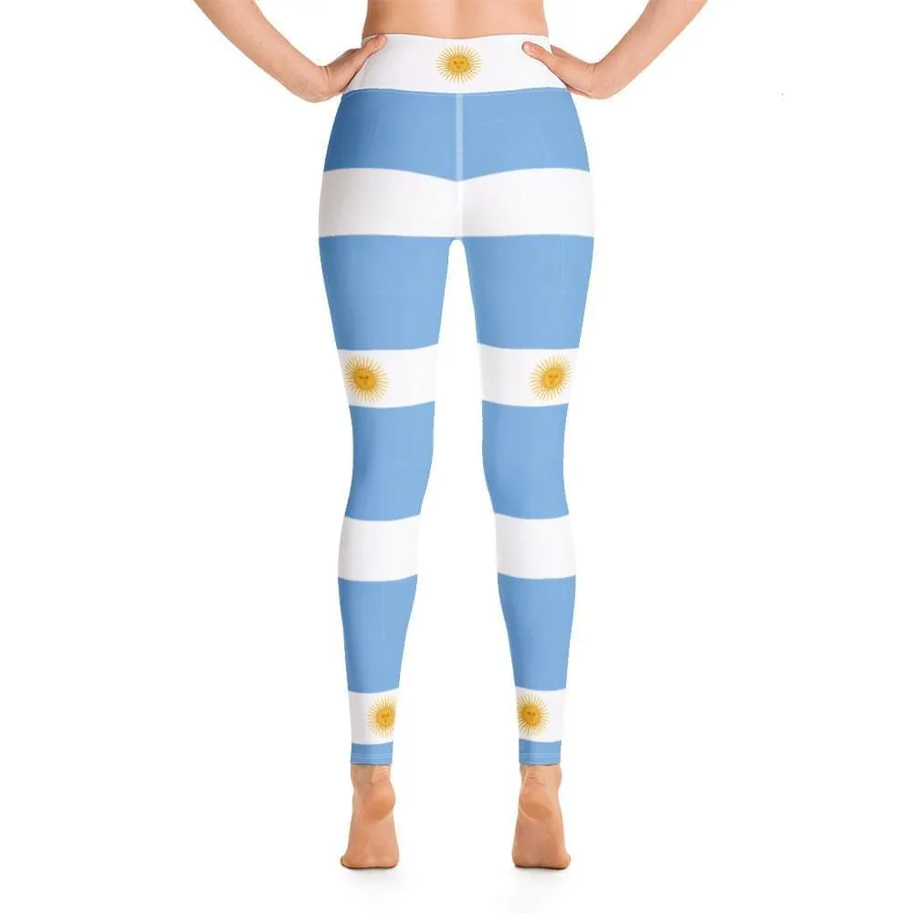 Argentina Flag Yoga Leggings / Blue And White Striped Leggings With Inside Pocket