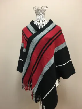 Black Red Grey Stripe Poncho