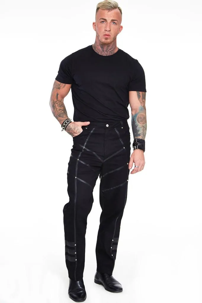 Black Trouser with Leather Contrast