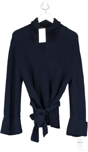 Blue Aligne Michaela Belted Roll-neck Longline Jumper UK XS