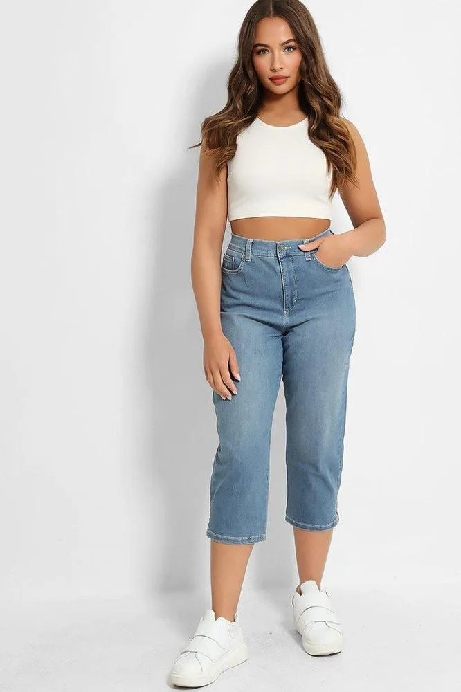 Blue High-Rise Crop Length Jeans