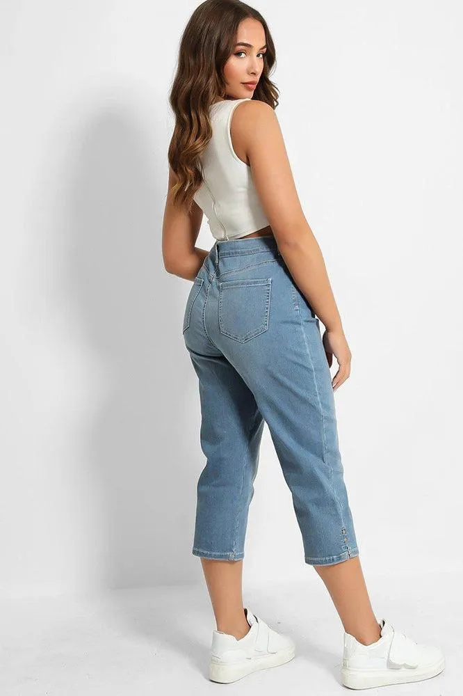 Blue High-Rise Crop Length Jeans