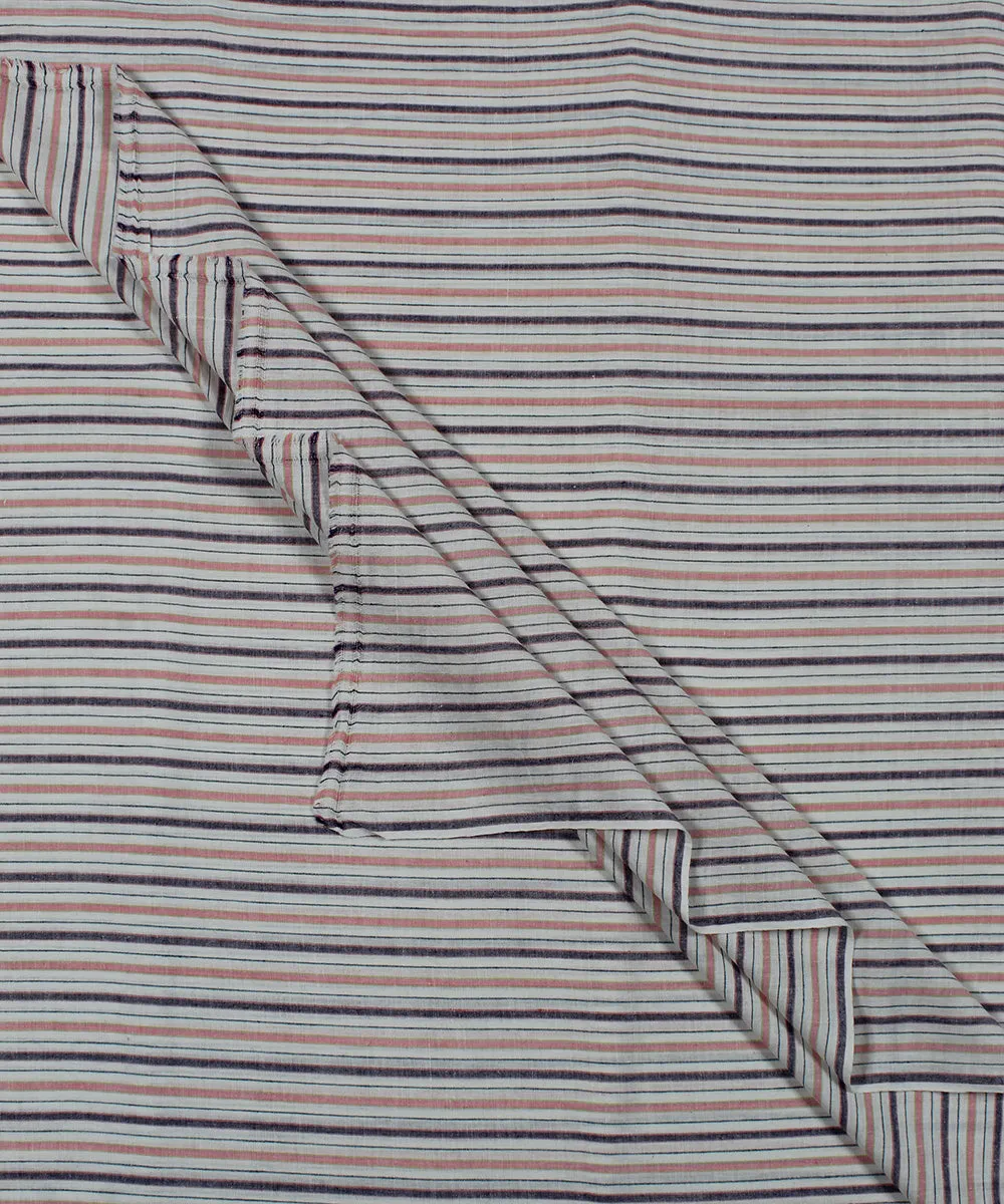 Blue pink handwoven bengal cotton stripes fabric