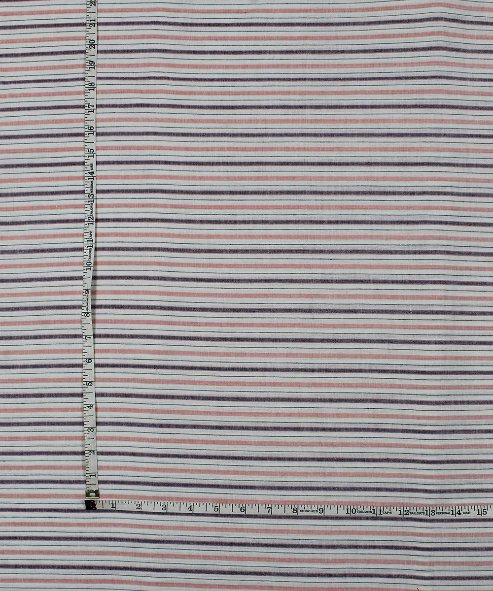 Blue pink handwoven bengal cotton stripes fabric