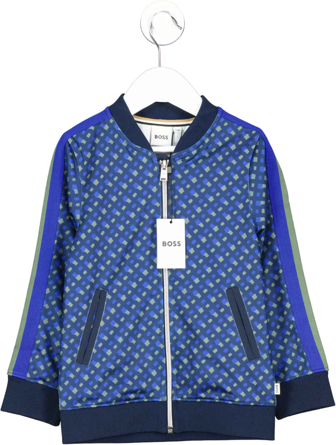 BOSS Kids Blue Monogram Printed Zip Up Sweatshirt Bnwt 5 Years