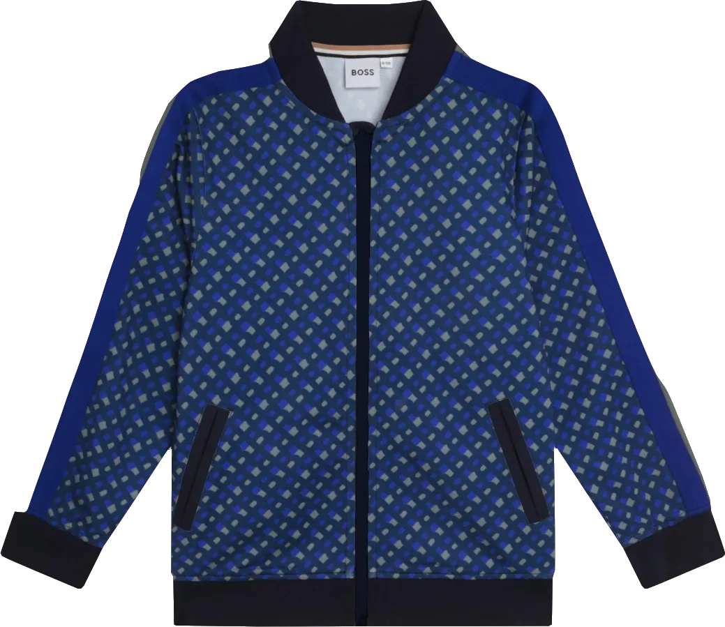 BOSS Kids Blue Monogram Printed Zip Up Sweatshirt Bnwt 5 Years