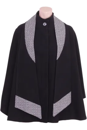 Busy Clothing Womens Black Wool Blend Cape with Detachable Scarf