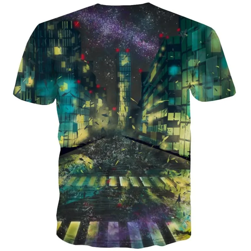 City T-shirt Men Galaxy Tshirts Cool Technology Tshirt Printed Colorful T-shirts Graphic