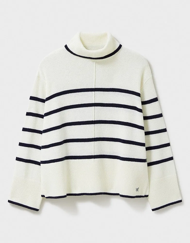 Crew Clothing - Wide Sleeve Roll Neck - White Dark Navy