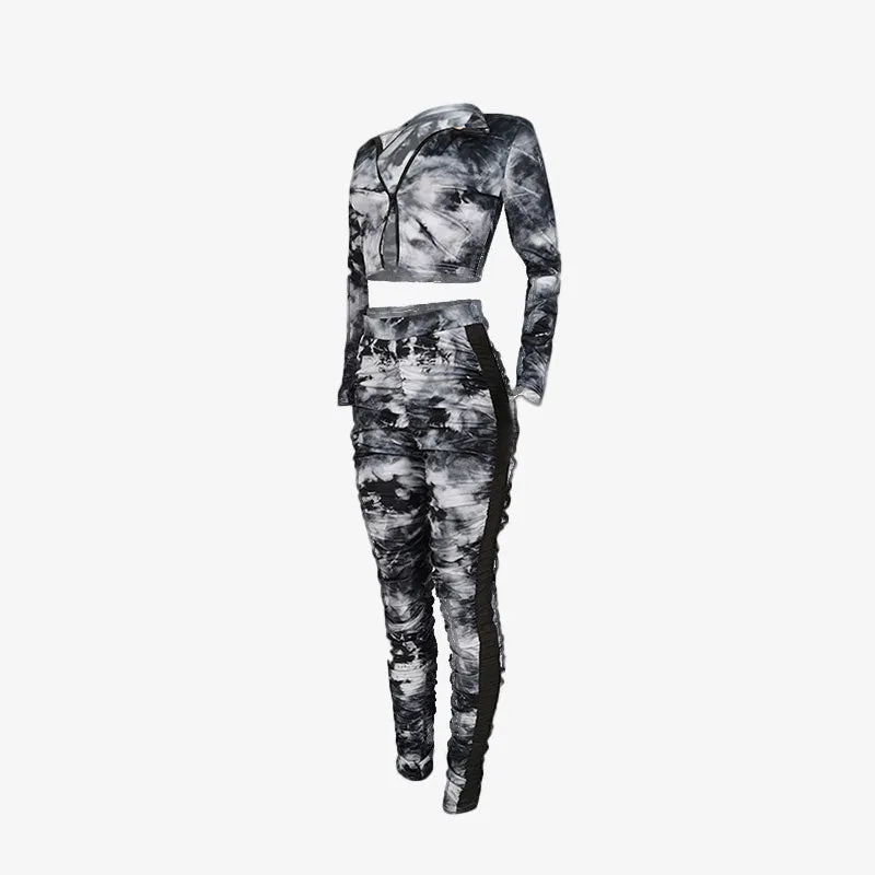 Crew Neck Skinny Print  Pants Set