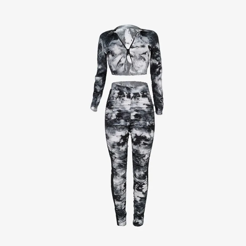 Crew Neck Skinny Print  Pants Set