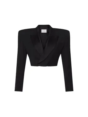 Double Breasted Cropped Blazer - Black