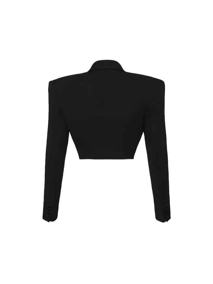 Double Breasted Cropped Blazer - Black