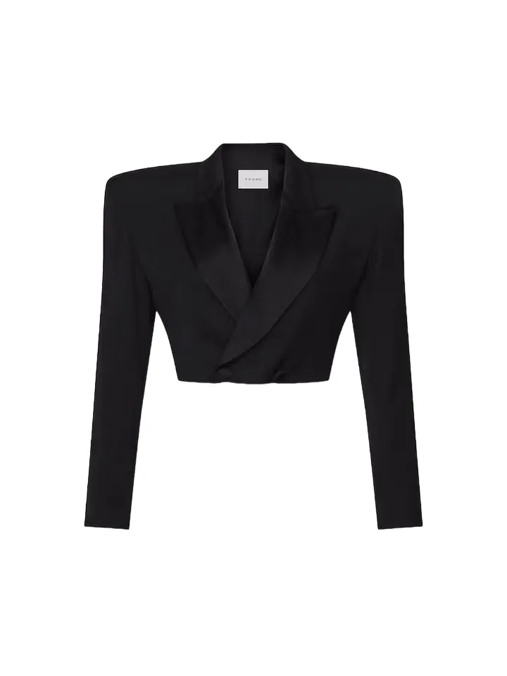 Double Breasted Cropped Blazer - Black