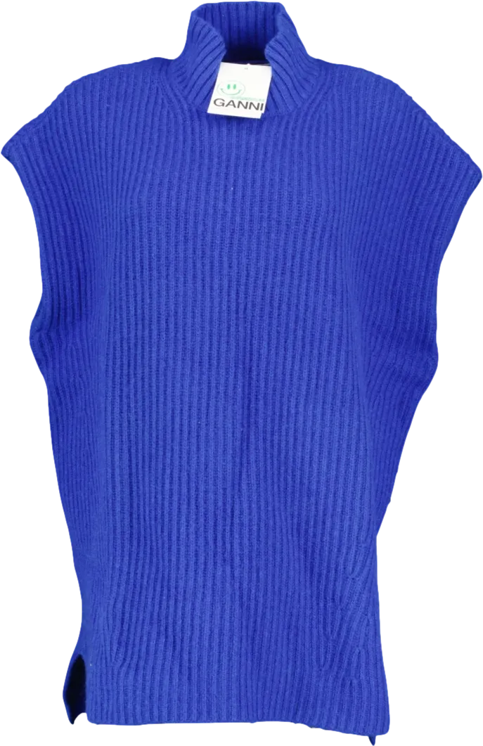 Ganni Blue Sustainable Wool-blend Rib Knit Sleeveless Jumper UK XL