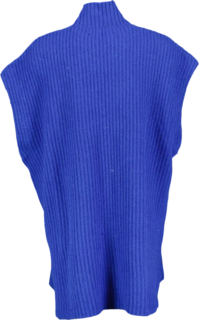 Ganni Blue Sustainable Wool-blend Rib Knit Sleeveless Jumper UK XL