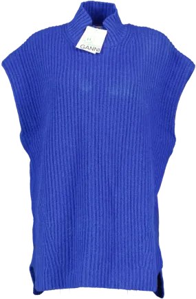 Ganni Blue Sustainable Wool-blend Rib Knit Sleeveless Jumper UK XL