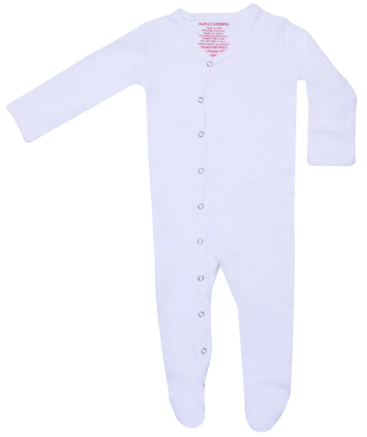 GOTS Certified Organic Cotton Baby Clothes Footed Sleepwear (White)