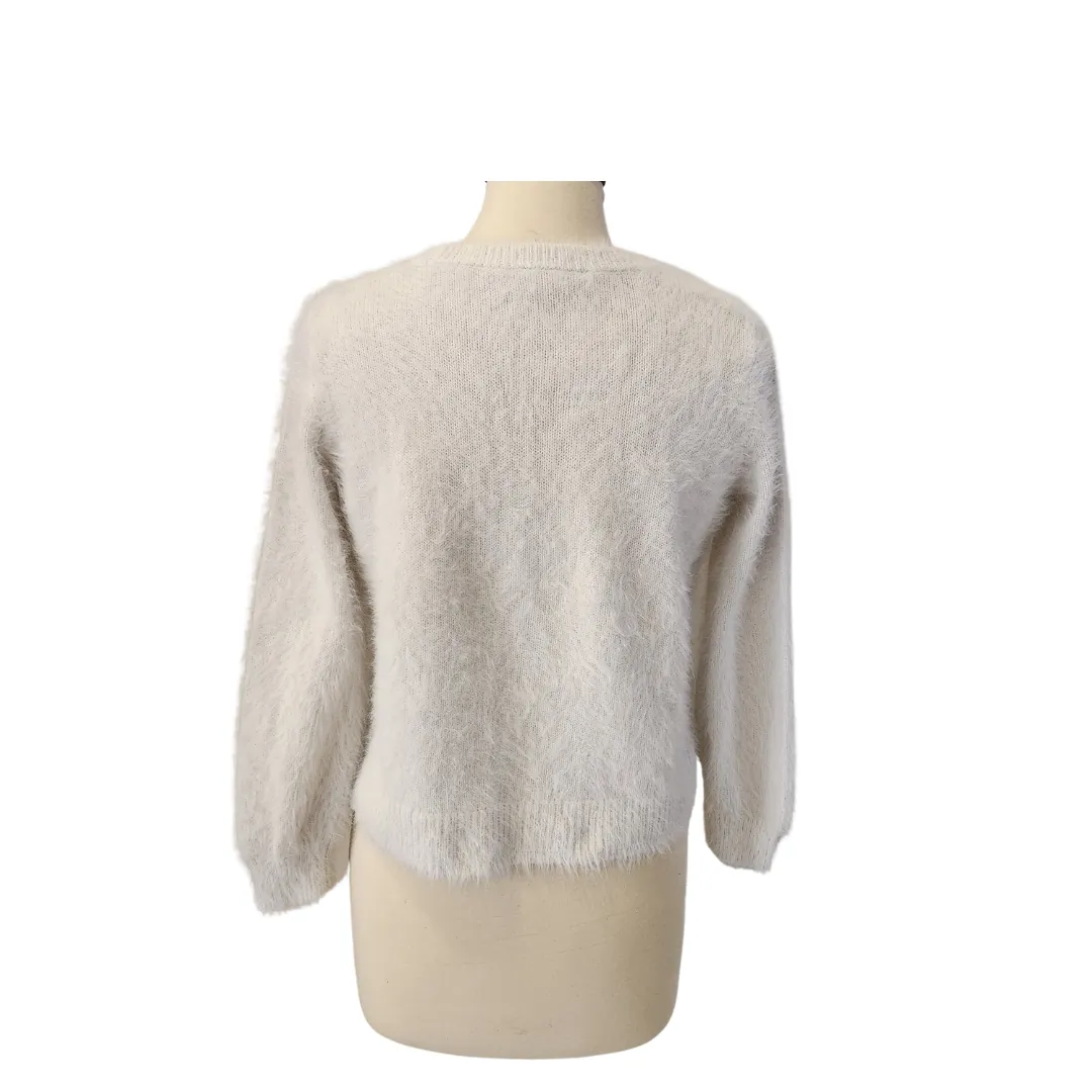 H&M White Fuzzy Sweater | Pre Loved |