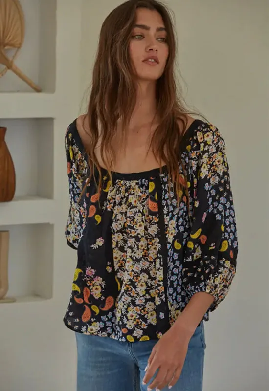 In Blooms Floral Top - Black Multi