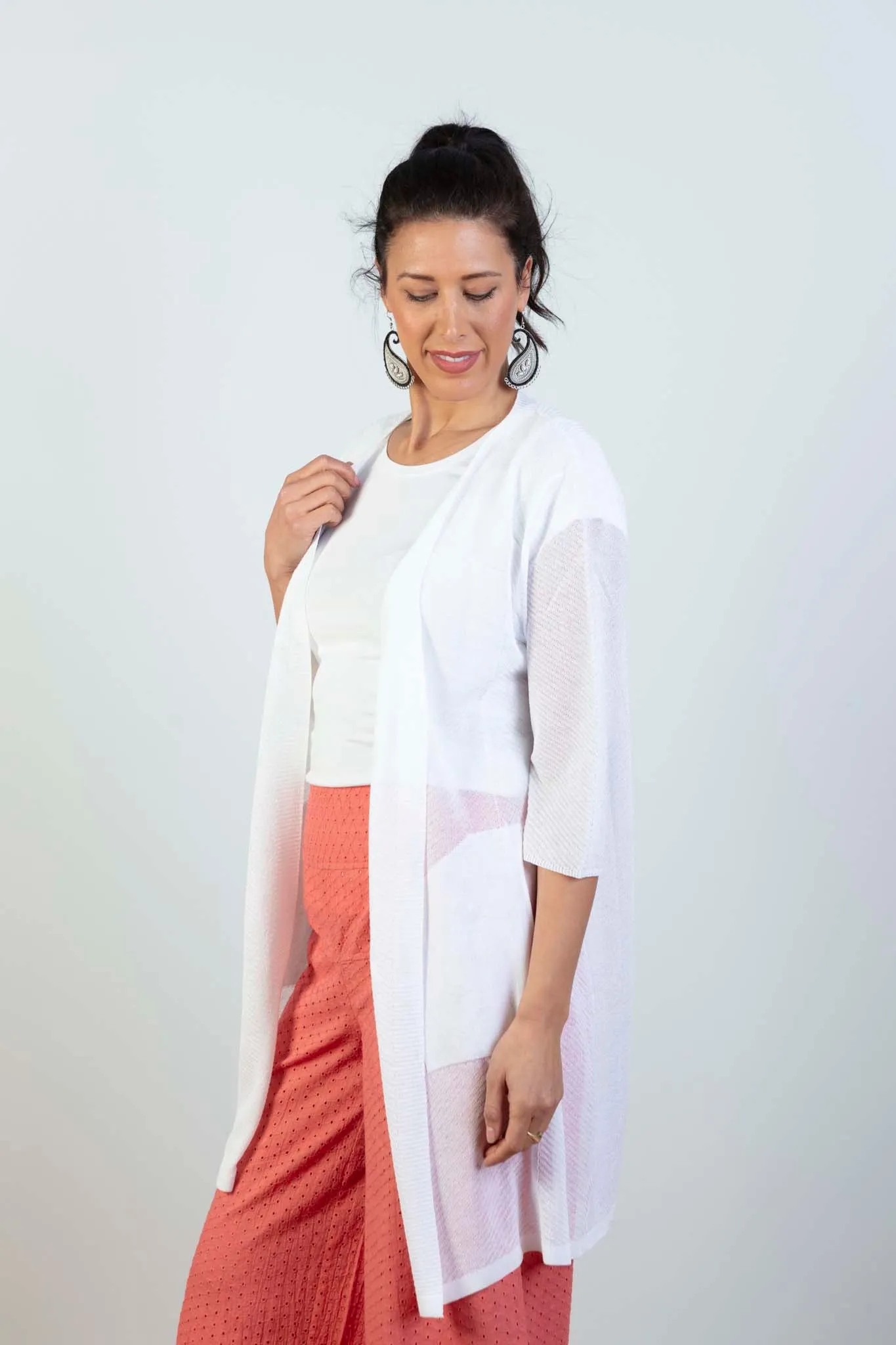 JJ Sisters - Woven Linen Cardi - White