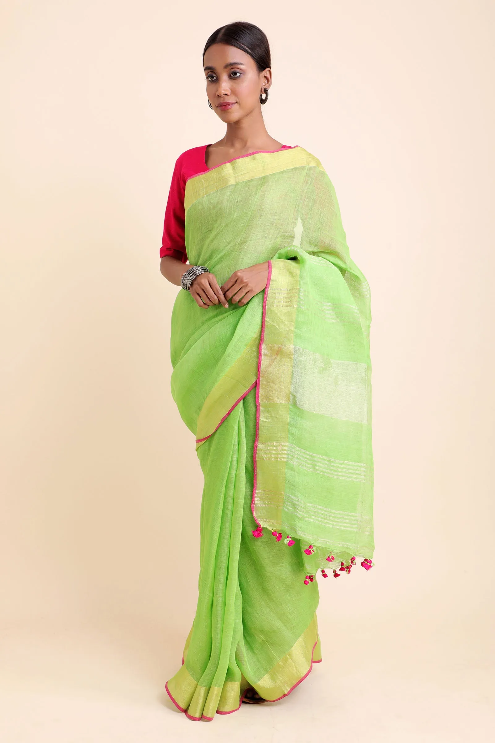 Lime Green Mood Linen Saree