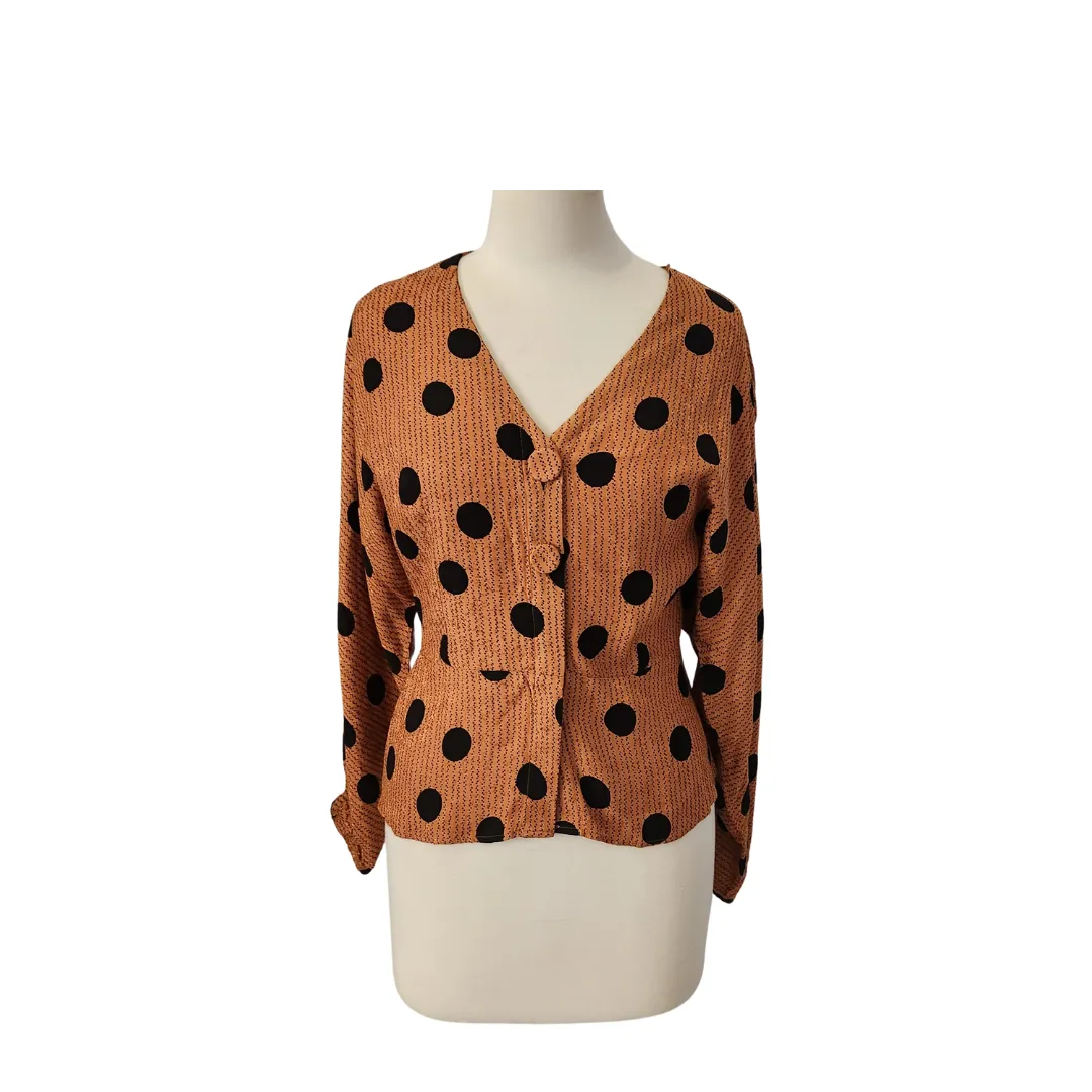 Mango Orange & Black Polka Dot Printed Blouse | Pre Loved |