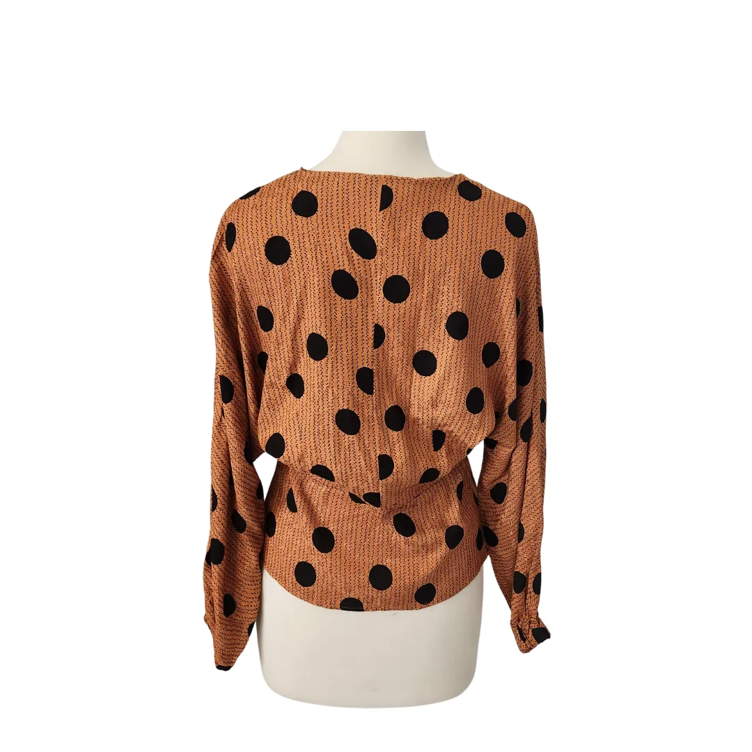 Mango Orange & Black Polka Dot Printed Blouse | Pre Loved |