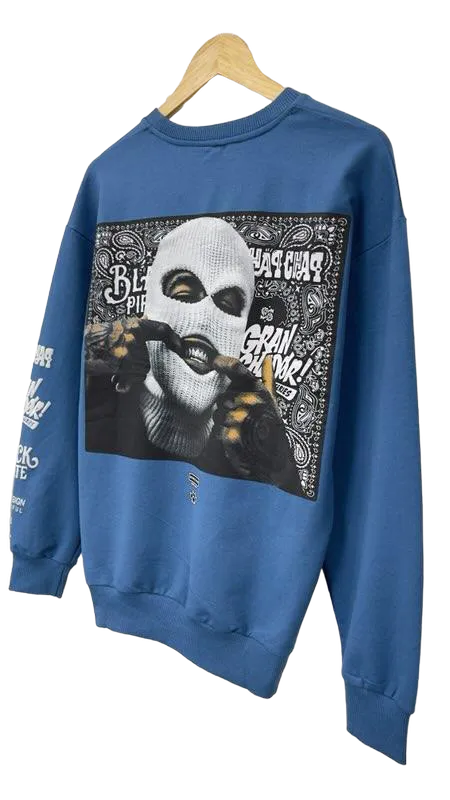 Men's Blue Mask Print Graphic Sweatshirt Long Sleeves