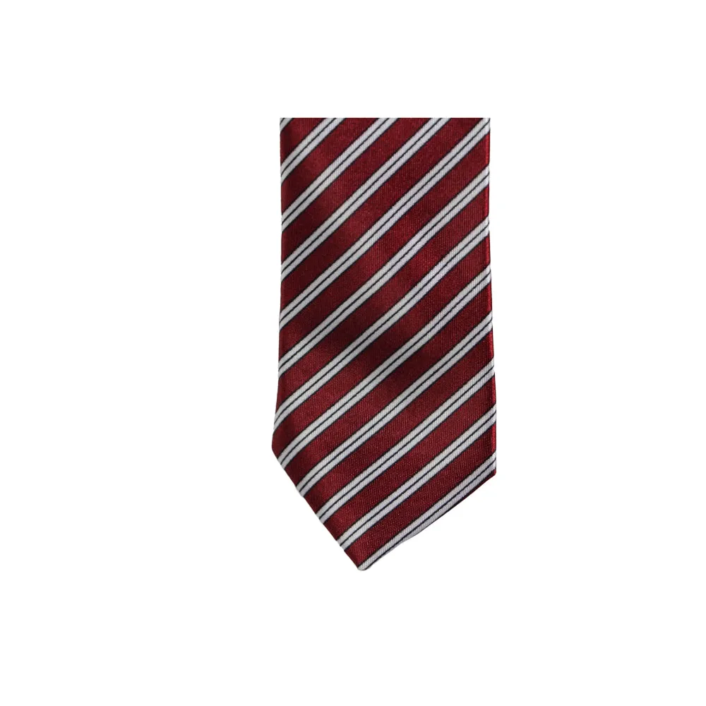 Mens Dark Red, White & Black Striped 5cm Skinny Neck Tie