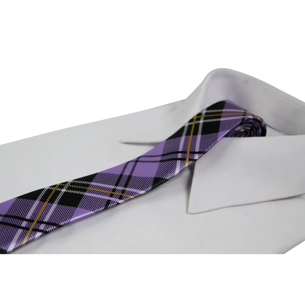 Mens Violet Plaid Striped 5cm Skinny Neck Tie