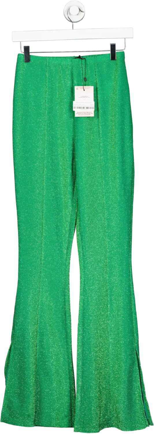 Missguided Green Glittered Fit And Flare Slit Hem Trousers UK 10