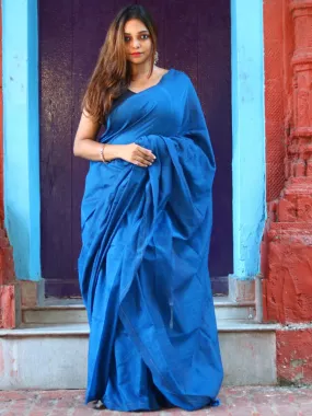 Odette Blue Cotton  Saree  With Unstitched Blouse for Women