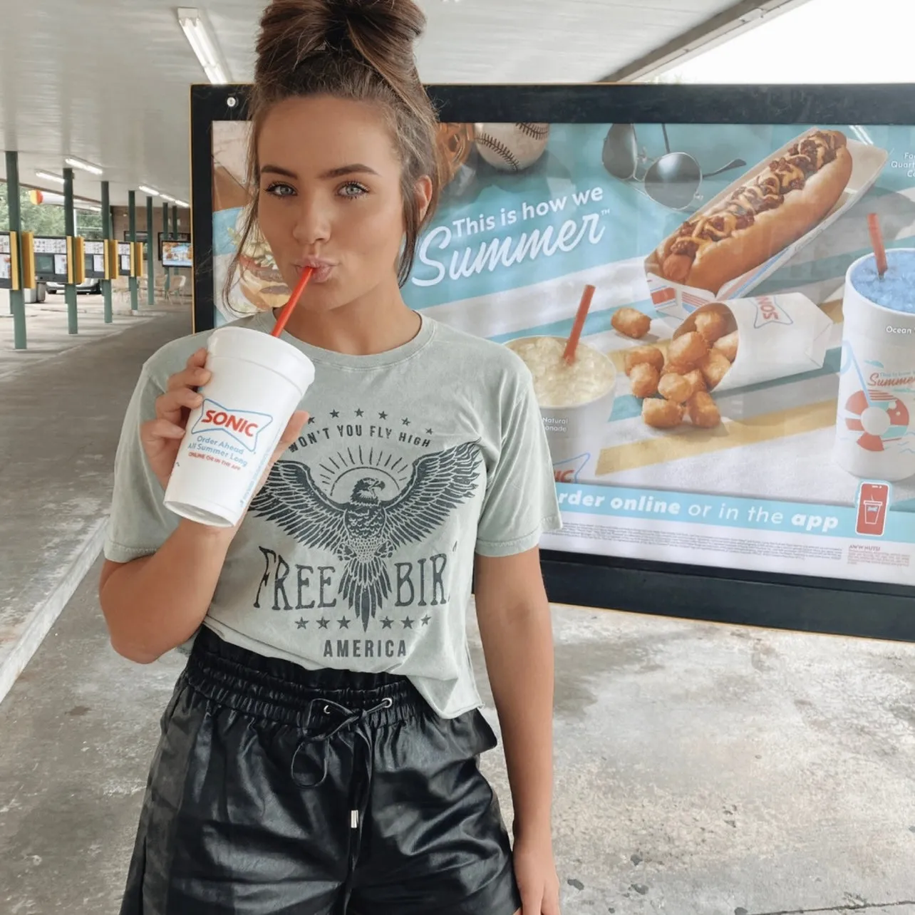 Olive Green Free Spirit Cropped Graphic Tee