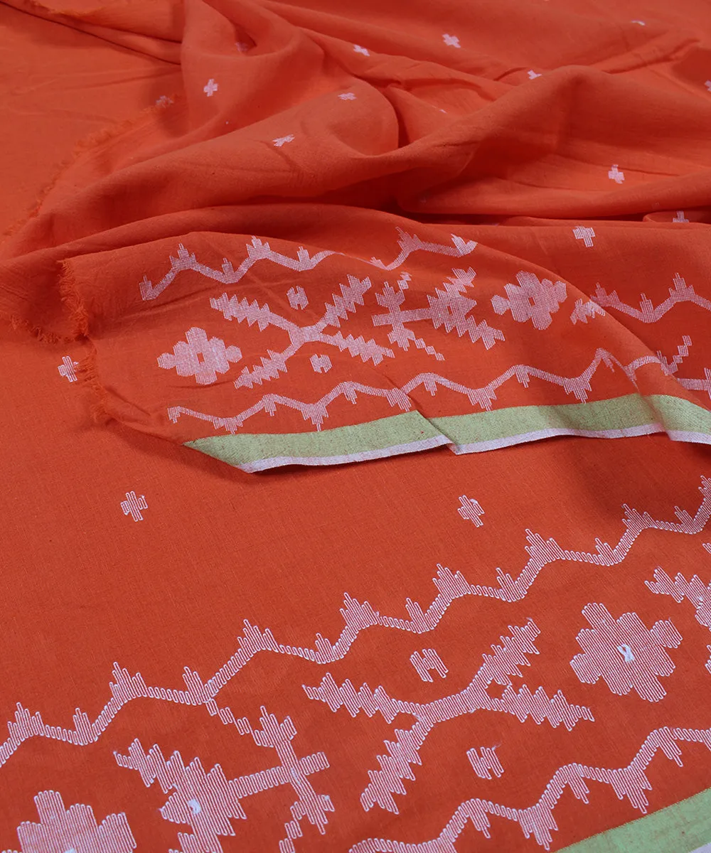 Orange handwoven jamdani cotton bordered fabric