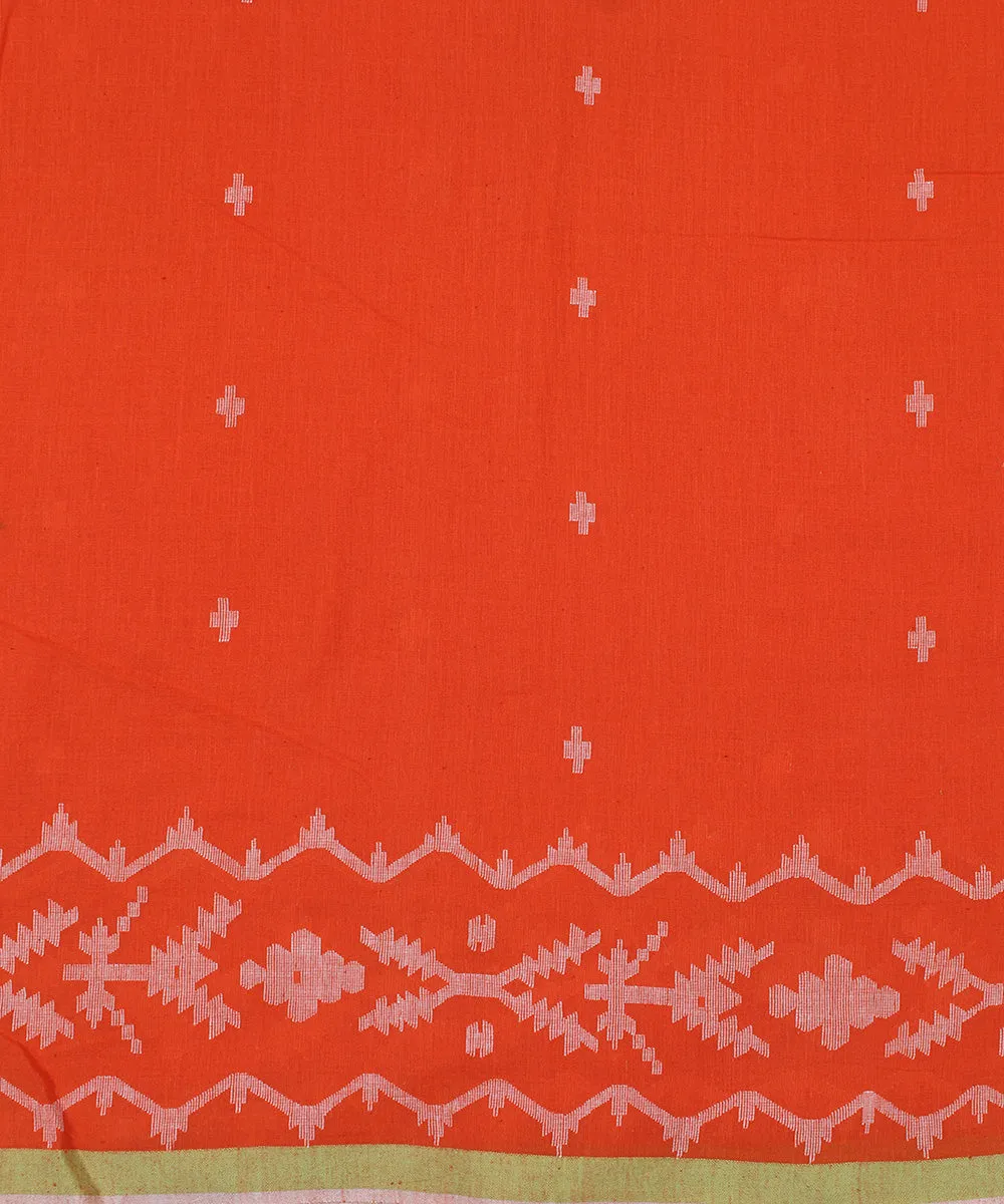 Orange handwoven jamdani cotton bordered fabric