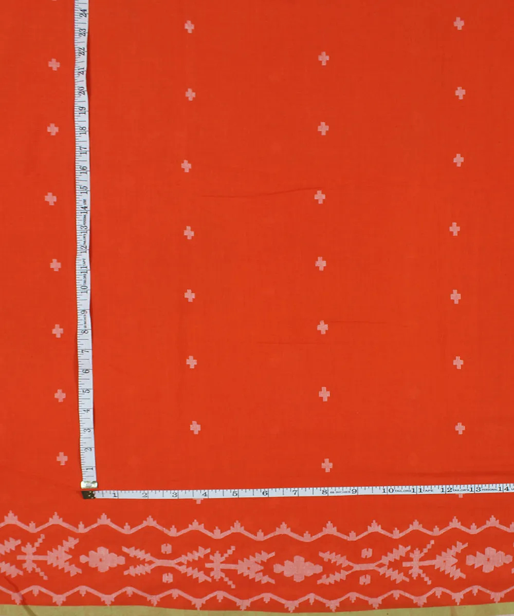 Orange handwoven jamdani cotton bordered fabric