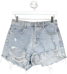 PrettyLittleThing Blue Ripped Shorts UK 8