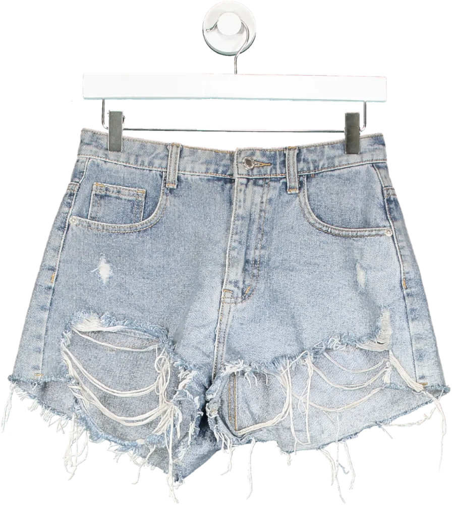 PrettyLittleThing Blue Ripped Shorts UK 8